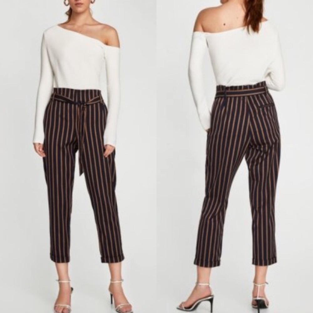 Zara paper bag trousers. Size XS. Navy blue